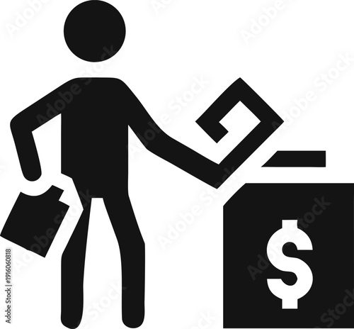 Person making a financial contribution or investing funds into a dollar savings box