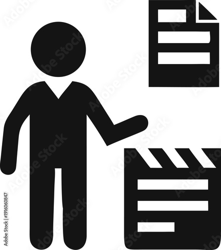 Person managing a script and clapperboard for film production and media content creation