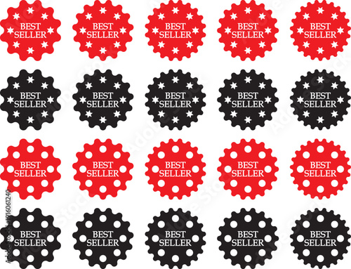 red and Black starburst best seller. red sale stickers and promotional labels. starburst circle shapes icon. Black and red best seller badge vector icon set. Bestseller stamp symbol