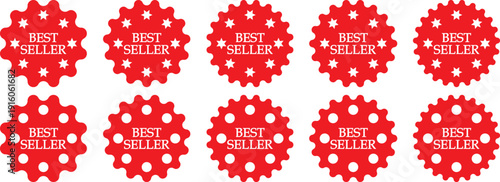 red and Black starburst best seller. red sale stickers and promotional labels. starburst circle shapes icon. Black and red best seller badge vector icon set. Bestseller stamp symbol