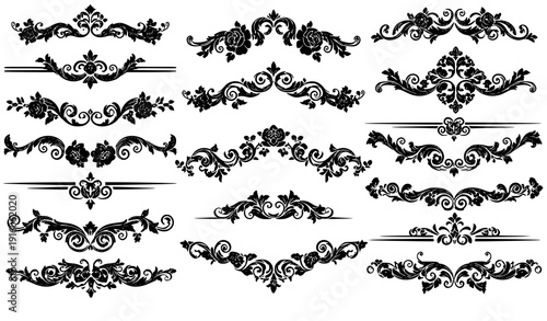 Vintage baroque floral ornamental border divider vector set