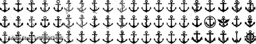  Big collection of nautical anchor icons, marine sailing symbols, and sea tattoo designs for naval and travel projects.
