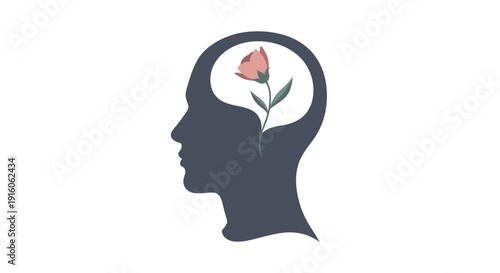 Thoughtful mind with blooming flower inside head silhouette