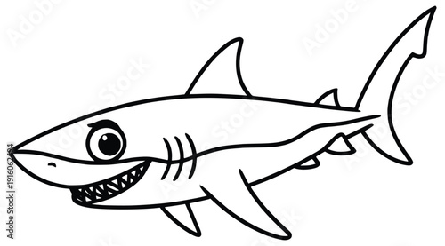 Cartoon shark image: A friendly cartoon shark, depicted in a simple, eye-catching style. Perfect for educational materials, kid-friendly projects, or adding a touch of aquatic charm.