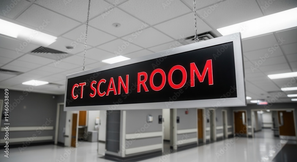 Fototapeta premium Hospital Corridor Signage for CT Scan Room Diagnostic Imaging Technology