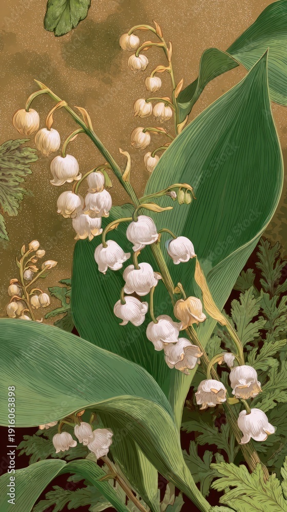 Obraz premium Lily of the valley vintage art mobile wallpaper