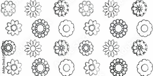 Collection of delicate hand drawn floral designs in black and white