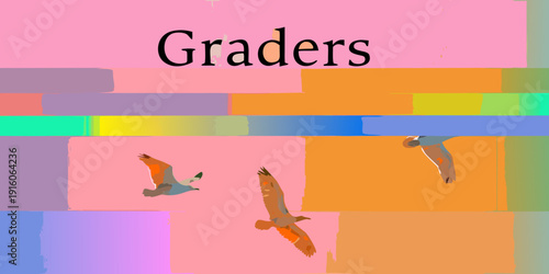 Abstract art featuring birds in flight against a colorful geometric background