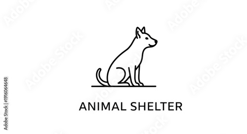 Simple Line Art Icon of a Sitting Dog for Animal Shelter.