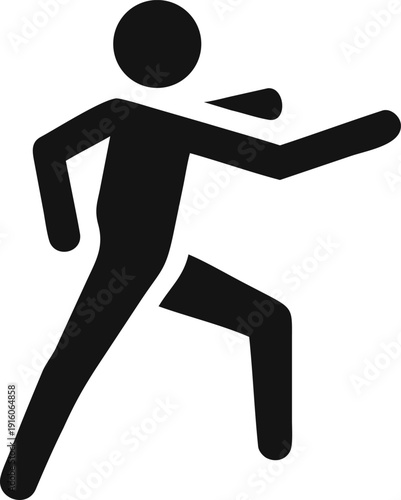 Stylized human figure in a dynamic forward moving action pose indicating speed and progress