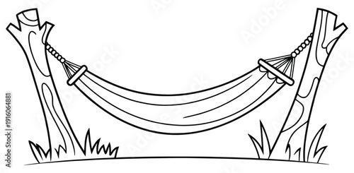 Serene Slumber: A hand-drawn image captures the essence of relaxation, depicting a cozy hammock strung between two sturdy trees, inviting moments of peaceful rest and contemplation.