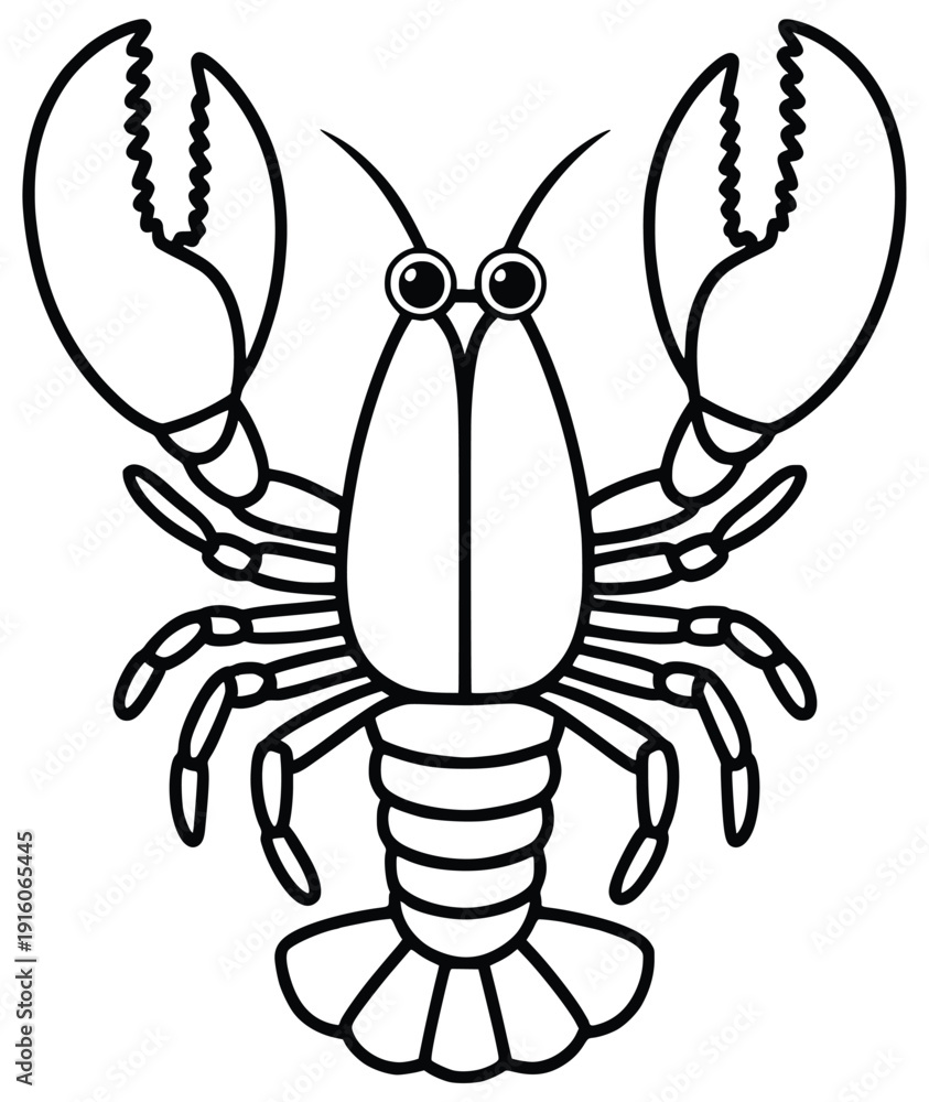 Obraz premium Lobster Outline Illustration: A clean, simple line drawing of a lobster, featuring prominent claws, detailed body segments, and expressive eyes, perfect for coloring or graphic design projects.