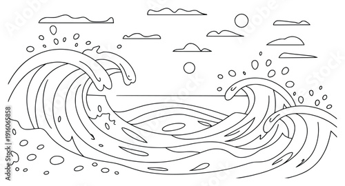 Ocean Waves: Capturing the dynamic dance of ocean waves in a minimalist art style, the image presents the power of the sea. It evokes a sense of both tranquility and the raw energy of nature.