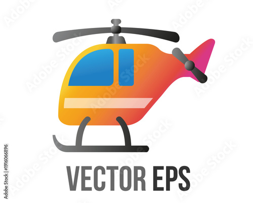 Stylized orange and pink gradient helicopter with blue windows and landing gear