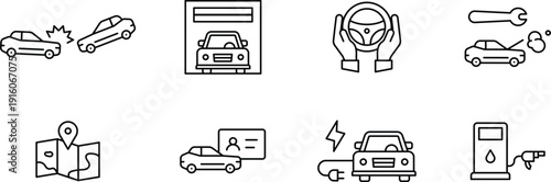 Automotive and Transportation Line Art Icons