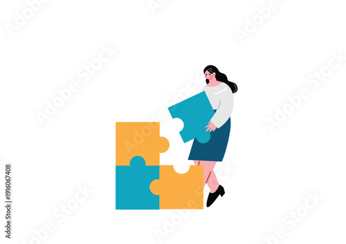 パズルのピースを持つ女性