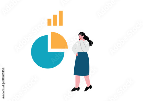 グラフを見てデータを解析する女性