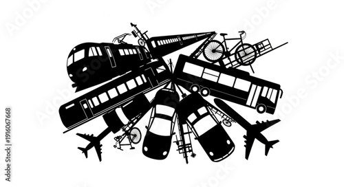 Collection of various transportation vehicles and modes of travel.