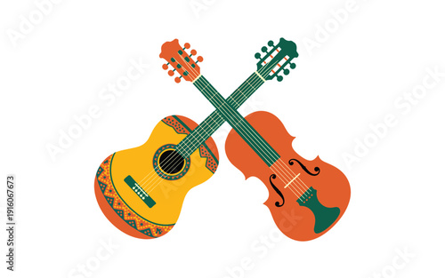 A colorful vector illustration of a guitar and violin crossed together