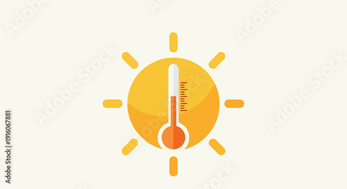 Vibrant sun icon with rising temperature gauge illustration