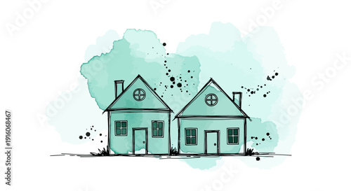 Modern Houses Illustration – Residential Real Estate Home Graphic