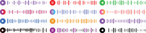 A colorful sound wave visualization with circles and bars, representing music and audio signals in a dynamic and vibrant graphic representation from a front viewpoint