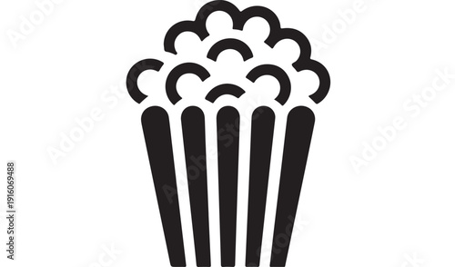 Popcorn Bucket Silhouette in Simple Monochrome Design on White Background for Cinema Advertising