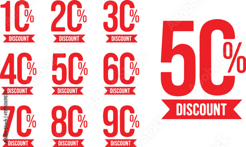 Red Discount Percent Number Sale Set
