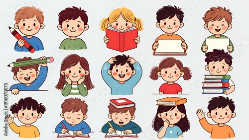 Wallpaper Mural Cheerful Kids Learning: Playful School Activities & Study Illustrations Torontodigital.ca