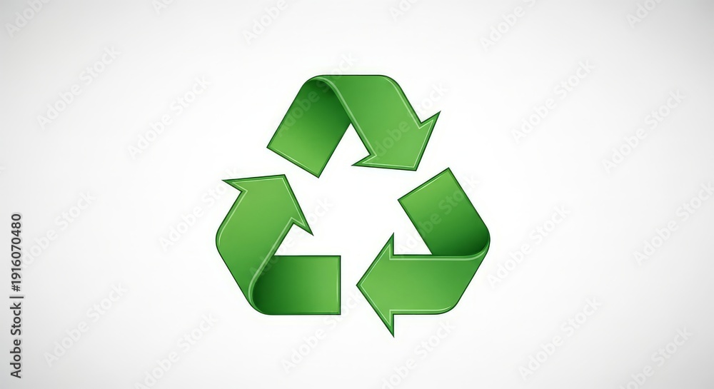 Obraz premium Green recycling symbol with three arrows on white background representing eco friendly practices and sustainability