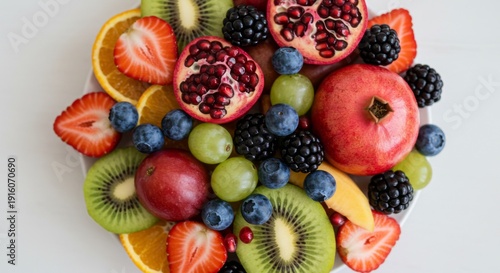 Colorful Fruit Platter with Pomegranate, Berries and Kiwi