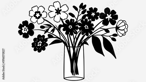Elegant black and white flowers in a vase for decoration