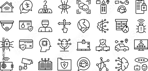 Cybersecurity Icons Protecting Digital Network and Data Privacy