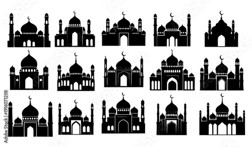 Decorative Mosque Silhouette Vector Set Inspired by Ottoman and Persian Architecture