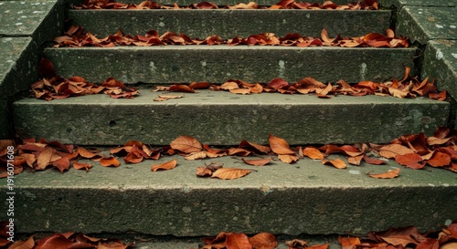 Red and Brown Autumn Leaves on Grey Stone Steps