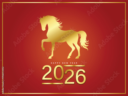 A running mustang stallion silhouette symbolizes the 2014 wild animal vector art illustration for a New Year horse farm design card