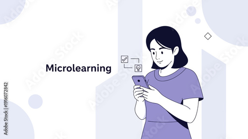 Microlearning concept, woman learning on smartphone, digital education, online course
