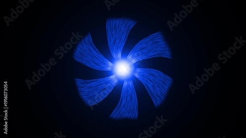Abstract blue neon energy vortex spiral glowing on black background rotating VJ loop