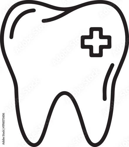A dental icon featuring a tooth with a cross symbol indicating dental treatment or care.