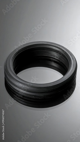 A black rubber O-ring on a gray gradient background