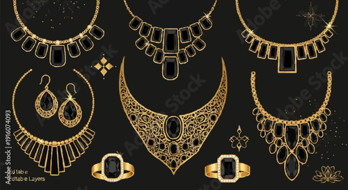 Luxury Jewelry Collection with Necklaces and Rings.