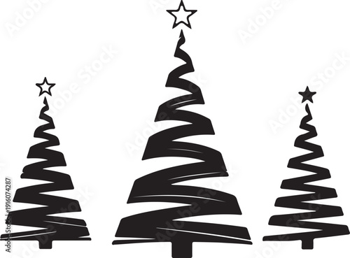 Three stylized silhouetted trees with star tops resembling a festive holiday display