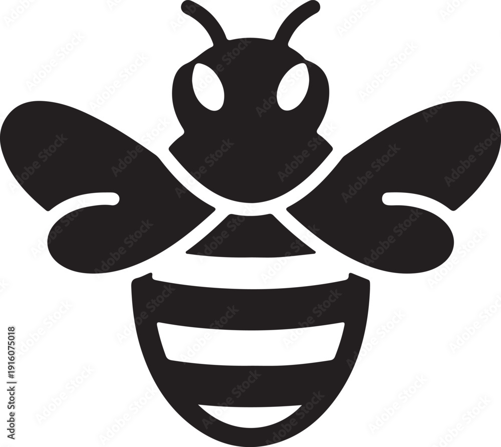 Naklejka premium Stylized black silhouette of a bee with pronounced wings and antennae