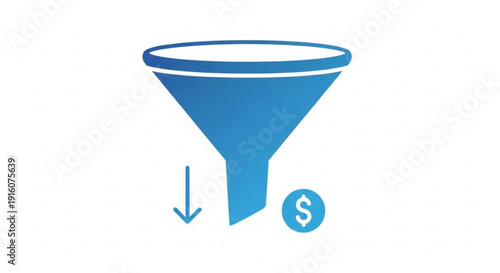 Blue funnel with dollar sign and arrow for business marketing strategy and sales conversion process
