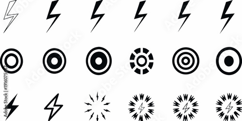 Abstract design featuring lightning bolts circles and radial patterns