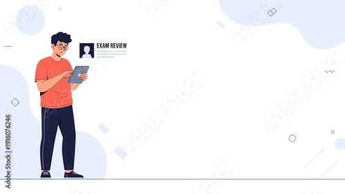 Student learning online with tablet, exam review concept, modern education