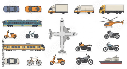 Collection of various transportation vehicles and modes of transport.