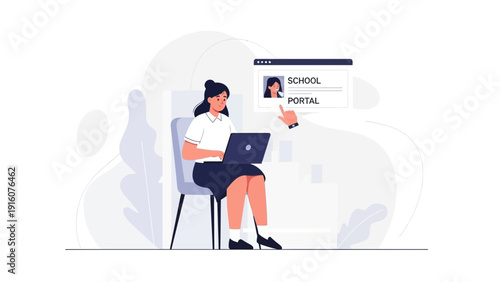 Student using laptop at school portal for online education and learning