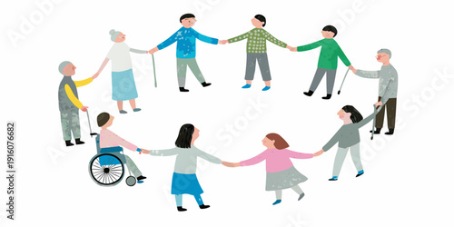 Diverse group of people holding hands in a circle representing community