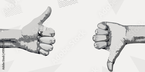 A contrasting pair of hands displaying opposing approval gestures